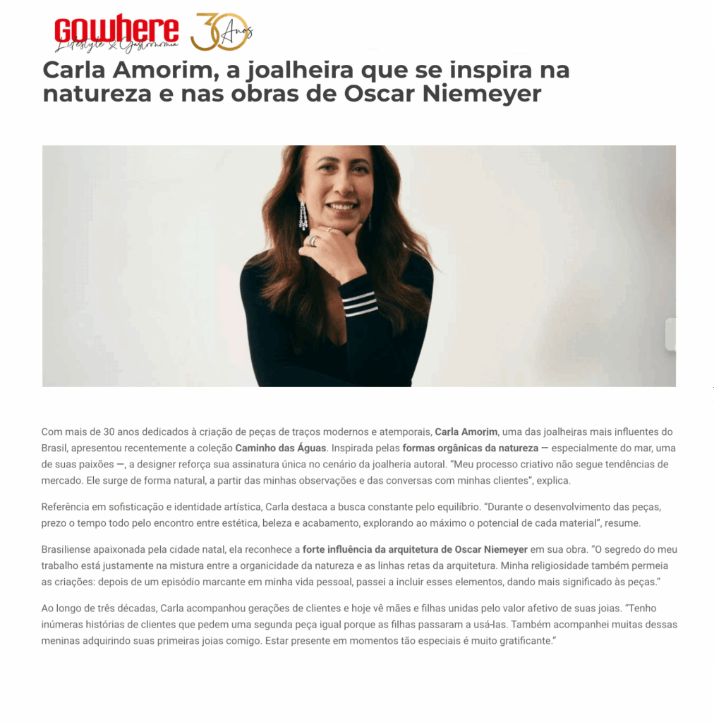 Carla Amorim, a joalheira que se inspira na natureza e nas obras de Oscar Niemeyer - Revista Gowhere
